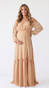 Beige Outdoor Maternity Photoshoot Dress, Boho Maxi Dress for Baby Shower, Pregnancy Announcement, Gender Reveal, Bridal Shower, Family Photos | Bumplook