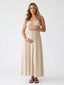 Beige Smocked Cotton Blend Maternity Maxi Dress