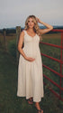 Beige Maternity Dress, Neutral Cotton Blend Maxi Dress for Outdoor Maternity Photoshoot, Summer Pregnancy Photos | Bumplook