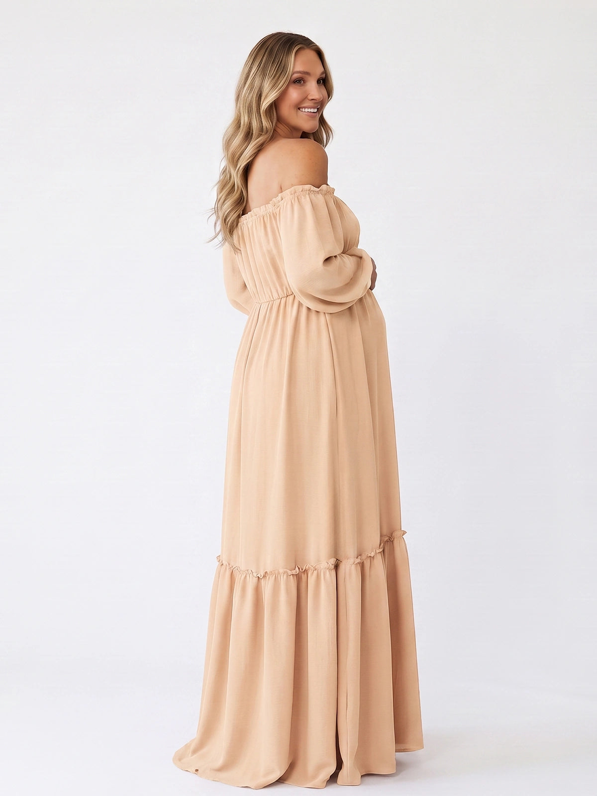 Neutral Boho Maternity Dress, Beige Photoshoot Dress for Baby Shower, Maternity Photoshoot, Pregnancy Announcement, Gender Reveal, Family Photos | Bumplook