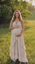 Neutral Maternity Maxi Dress for Outdoor Pregnancy Photos | Bumplook