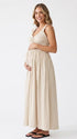 Beige Cotton Blend Maternity Dress, Neutral Smocked Pregnancy Maxi Dress for Baby Shower, Summer Maternity Photoshoot | Bumplook