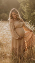 Beige Boho Maternity Dress, Maternity Photoshoot Dress for Baby Shower, Pregnancy Announcement, Gender Reveal, Wedding Guest, Bridal Shower, Formal Events | Bumplook