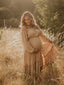 Beige Boho Off Shoulder Maternity Maxi Dress