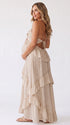 Beige Boho Ruffle Maternity Maxi Dress | Bumplook