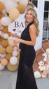 Black Halter Ruched Maternity Maxi Dress with Butterfly Detail | Bumplook
