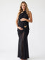 Black Butterfly Halter Ruched Maternity Maxi Dress