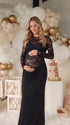 Black Sheer Lace Maternity Dress, Floral Lace Bodice Pregnancy Gown for Baby Shower, Maternity Photoshoot, Gender Reveal, Pregnancy Announcement, Wedding Guest, Bridal Shower, Formal Events | Bumplook