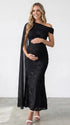 black embroidered floral maternity maxi dress with off shoulder mermaid silhouette