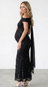 black embroidered floral maternity maxi dress with off shoulder mermaid silhouette