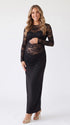 Black Floral Lace Maternity Photoshoot Dress, Sheer Lace Pregnancy Gown for Baby Shower, Maternity Photoshoot, Gender Reveal, Pregnancy Announcement, Wedding Guest, Bridal Shower, Formal Events | Bumplook