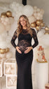 Black Long Sleeve Lace Maternity Maxi Dress, Elegant Pregnancy Dress for Baby Shower, Maternity Photoshoot, Gender Reveal, Pregnancy Announcement, Wedding Guest, Bridal Shower, Formal Events | Bumplook