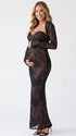 Black Floral Lace Sweetheart Long Sleeve Maternity Maxi Dress for Luxury Maternity Photoshoot, Baby Shower, Pregnancy Announcement, Fine Art Portrait and Formal Events | Bumplook