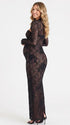 Black Floral Lace Sweetheart Long Sleeve Maternity Maxi Dress for Luxury Maternity Photoshoot, Baby Shower, Pregnancy Announcement, Fine Art Portrait and Formal Events | Bumplook