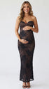 Black Floral Lace Sweetheart Long Sleeve Maternity Maxi Dress for Luxury Maternity Photoshoot, Baby Shower, Pregnancy Announcement, Fine Art Portrait and Formal Events | Bumplook