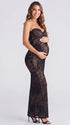 Black Floral Lace Sweetheart Long Sleeve Maternity Maxi Dress for Luxury Maternity Photoshoot, Baby Shower, Pregnancy Announcement, Fine Art Portrait and Formal Events | Bumplook