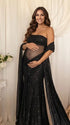 luxury black maternity dress with glitter mesh fabric and draped sleeves for maternity photoshootgown