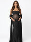 Black Glitter Mesh Ruched Bodycon Maternity Maxi Dress
