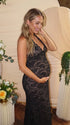 Black Floral Lace Maternity Maxi Dress with Halter Neck and Bodycon Fit | Bumplook