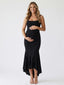 Black Jacquard Maternity Midi Dress – Corset Pregnancy Dress with Ruched Detail & High Low Hem