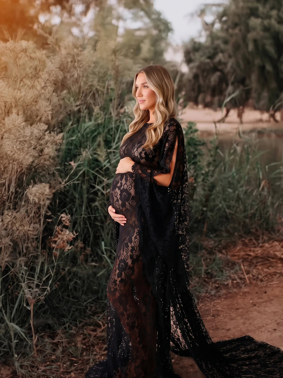 Black Lace Pregnancy Photoshoot Gown, Sheer Maternity Dress for Maternity Photoshoot, Pregnancy Announcement, Studio Portraits | Bumplook