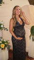 Black Lace Maternity Bodycon Maxi Dress with Open Back and Back Slit | Bumplook