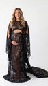 Black Maternity Gown with Cape Sleeves, Lace Pregnancy Dress for Maternity Photoshoot, Outdoor Photography, Pregnancy Portraits | Bumplook