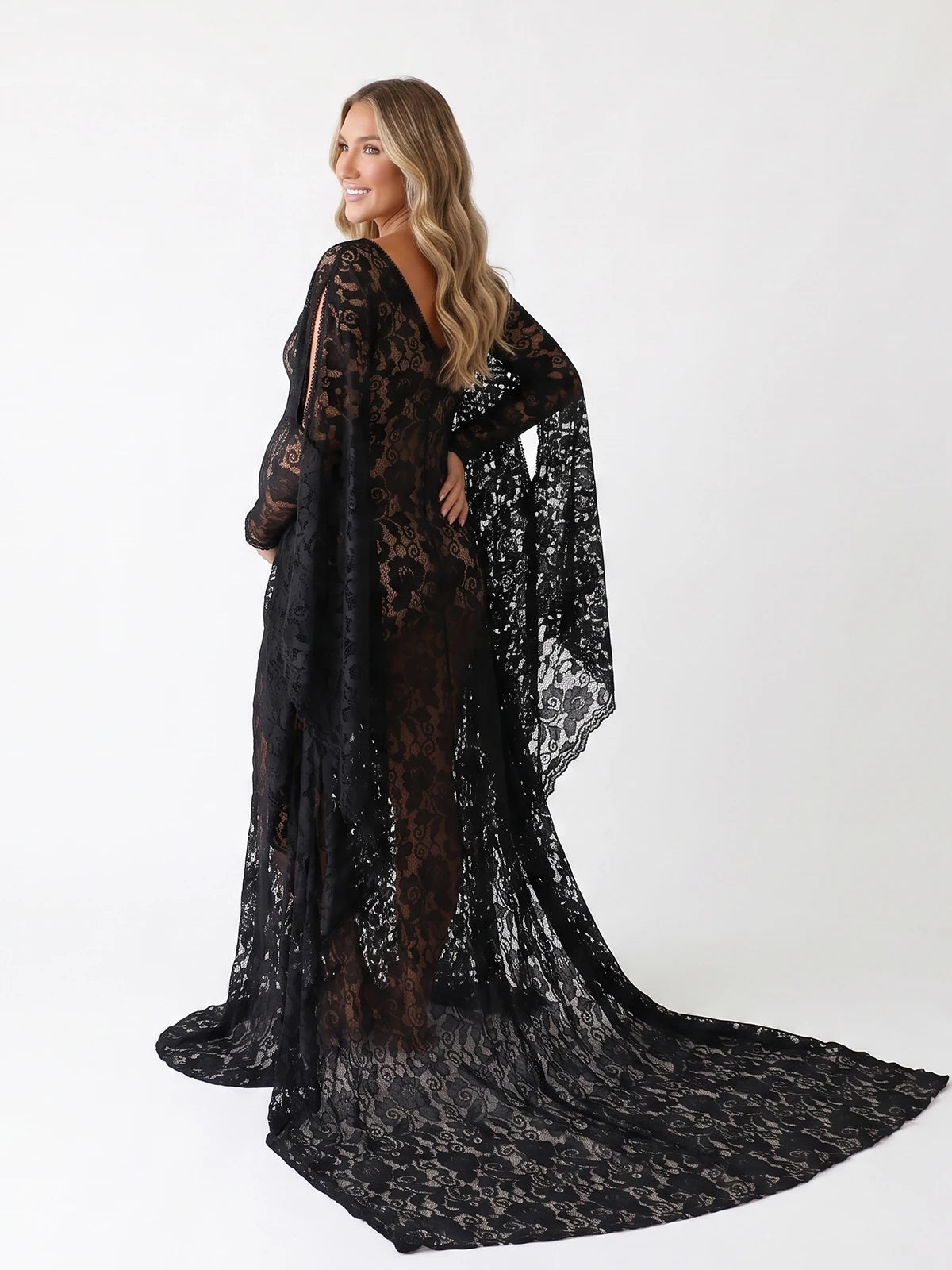 Black Lace Maternity Gown, Pregnancy Photoshoot Dress for Golden Hour Photos, Outdoor Maternity Photography, Pregnancy Portraits | Bumplook