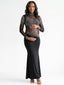 Black Long Sleeve Rhinestone Mesh Maternity Maxi Dress – Luxury Illusion Photoshoot Gown