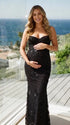black maternity dress embroidered floral mermaid lace up back elegant evening pregnancy gown