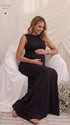 Black Open Back Maternity Dress with Ruched Bodycon Fit | Bumplook