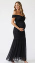 Black Off Shoulder Ruched Maternity Maxi Dress for Baby Shower and Wedding Guest