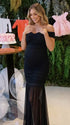 Black Off Shoulder Ruched Maternity Maxi Dress for Baby Shower and Wedding Guest