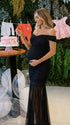 Black Off Shoulder Ruched Maternity Maxi Dress for Baby Shower and Wedding Guest