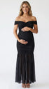 Black Off Shoulder Ruched Maternity Maxi Dress for Baby Shower and Wedding Guest