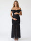 Black Off Shoulder Ruched Maternity Maxi Dress