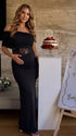 Black One Shoulder Maternity Dress, Lace Cutout Pregnancy Gown for Maternity Photoshoot, Pregnancy Announcement, Wedding Guest, Formal Event, Motherhood Portrait, Studio Photography | Bumplook