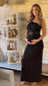Black One Shoulder Maternity Dress, Lace Cutout Pregnancy Gown for Maternity Photoshoot, Pregnancy Announcement, Wedding Guest, Formal Event, Motherhood Portrait, Studio Photography | Bumplook