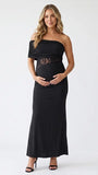 Black One Shoulder Maternity Dress, Lace Cutout Pregnancy Gown for Maternity Photoshoot, Pregnancy Announcement, Wedding Guest, Formal Event, Motherhood Portrait, Studio Photography | Bumplook