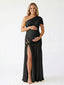 Black One Shoulder Maternity Gown – Elegant Pregnancy Photoshoot & Formal Dress