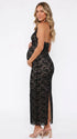 Black Lace Maternity Bodycon Maxi Dress with Open Back and Back Slit | Bumplook