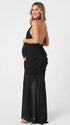 Black Butterfly Halter Maternity Dress with Draped Ruched Waist | Bumplook