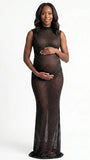 black rhinestone maternity gown with mock neck and sparkling bodycon silhouette