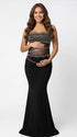 Black Rhinestone Maternity Maxi Dress with Sheer Mesh for Pregnancy Photoshoot