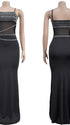 Black Rhinestone Maternity Maxi Dress with Sheer Mesh for Pregnancy Photoshoot