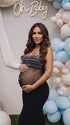 Black Rhinestone Maternity Maxi Dress with Sheer Mesh for Pregnancy Photoshoot