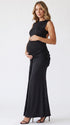 Black Open Back Maternity Dress with Ruched Bodycon Fit | Bumplook