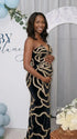 Black Sequin Rose Maternity Maxi Dress for Baby Shower and Luxury Maternity Photoshoot