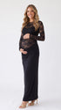 Black Lace Baby Shower Dress, Draped Maternity Maxi Gown for Baby Shower, Maternity Photoshoot, Gender Reveal, Pregnancy Announcement, Wedding Guest, Bridal Shower, Formal Events | Bumplook