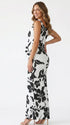 black and white print off shoulder maternity maxi dress with bodycon silhouette